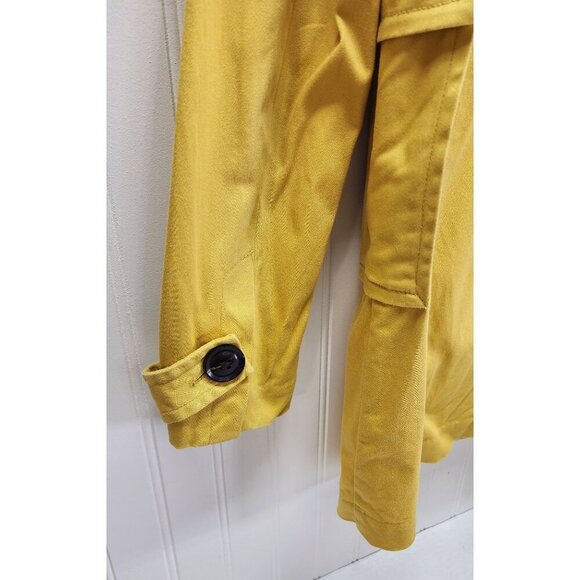 Yellow Double-Breasted Womens Trench Coat With Black Buttons & Pockets - Picture 7 of 16